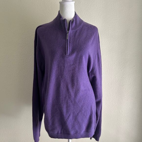 Neiman Marcus Sweater 100% Cashmere Women Purple SZL 1/4 Zip Comfortcore Comfy - Picture 1 of 9